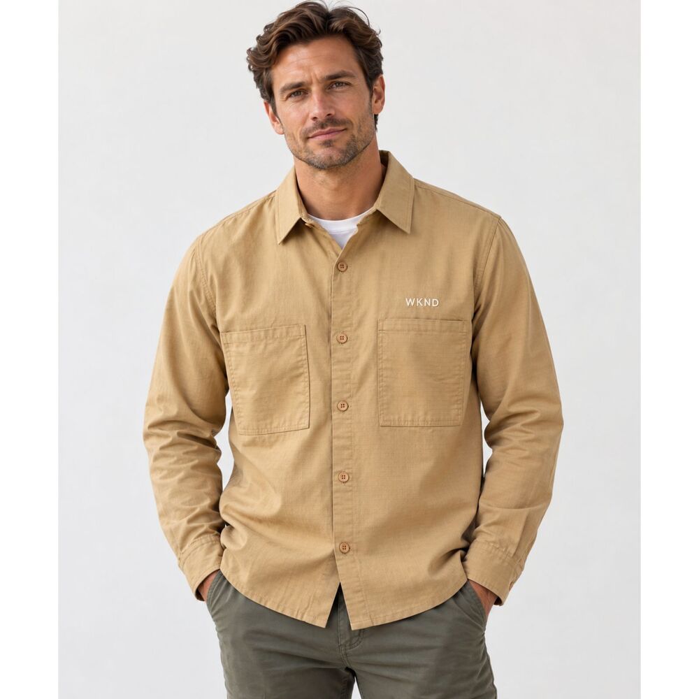 WKND Skateboarding Major Shirt Khaki Ripstop Medium Button Front 2 Pocket